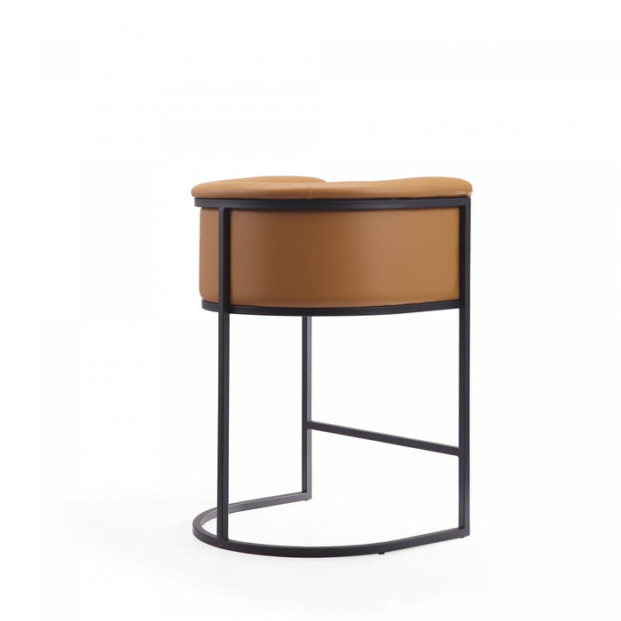 Cosmopolitan Mid-Century Modern Metal Upholstered Counter Stool in Camel - Set of 2 Bar Stool