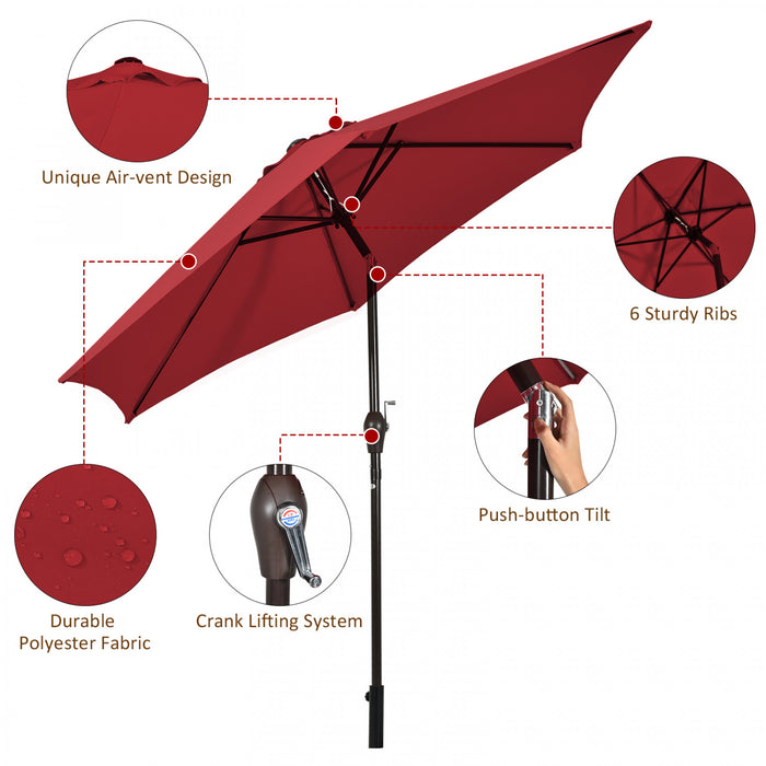 Costway 10Ft Outdoor Market Patio Table Umbrella Push Button Tilt Crank Lift Burgundy Burgundy