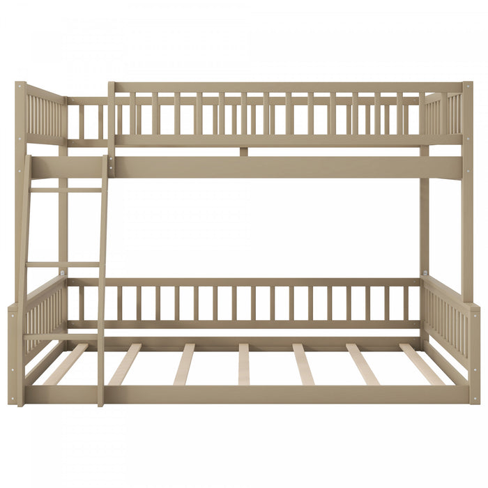 Ethan Full XL over Queen Bunk Bed with Ladder and Guardrails,Walnut Queen Bed