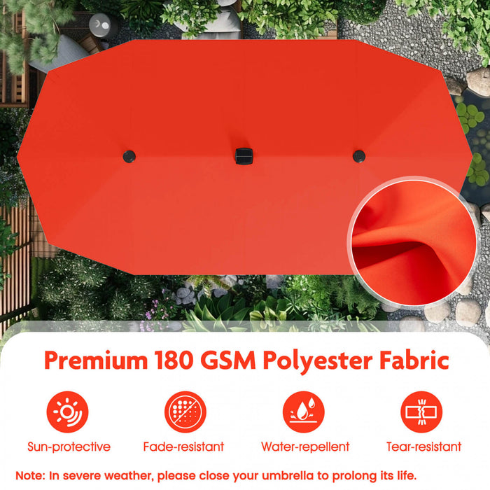 Costway 13 FT Large Patio Umbrella with LED Solar Lights Crank Handle 12 Heavy-Duty Ribs Orange