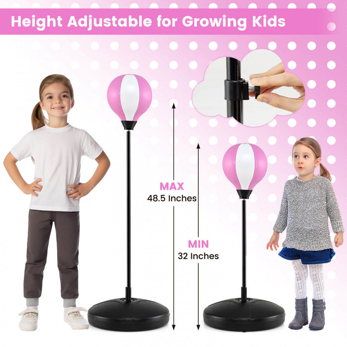 Costway Kids Punching Bag Toy Set Adjustable Stand Boxing Glove Speed Ball With Pump Pink