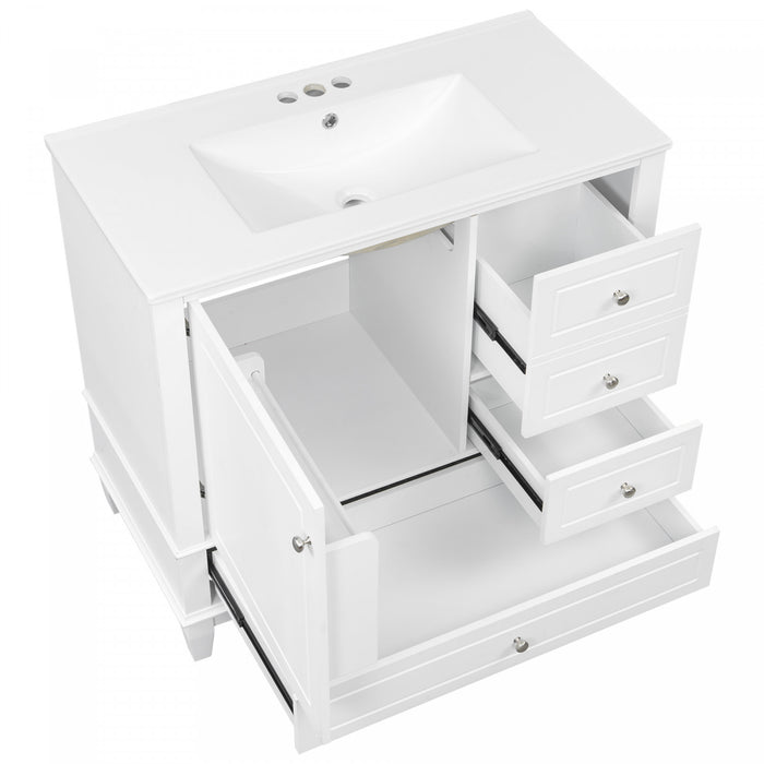 Fanny 36\" Bathroom Vanity with Ceramic Sink and Soft-Close Hinges, White