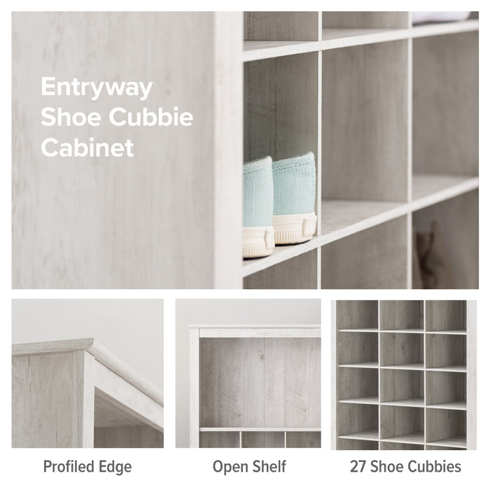 Rustic Ridge Farmhouse Shoe Storage Cabinet - Washed White