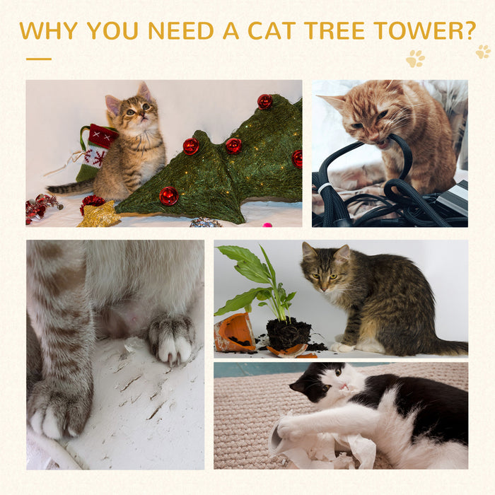 Pawhut 52\" Cat Tree Tower, Large Cat Condo Furniture Multi-level Activity Center With Scratching Posts, Perches, Ramp, Dangling Balls - Coffee