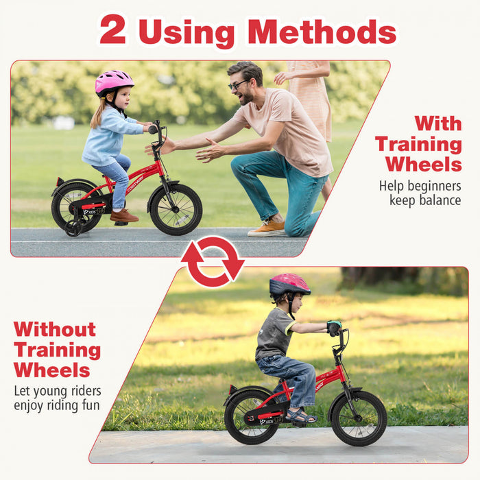 Costway 14\" Kids Bike For 3-5 Years Old Boys & Girls With Adjustable Seat Handbrake Reflectors Red