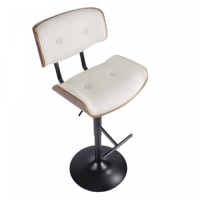 LumiSource Lombardi Faux Leather Mid-Century Modern Adjustable Barstool - Walnut/Cream