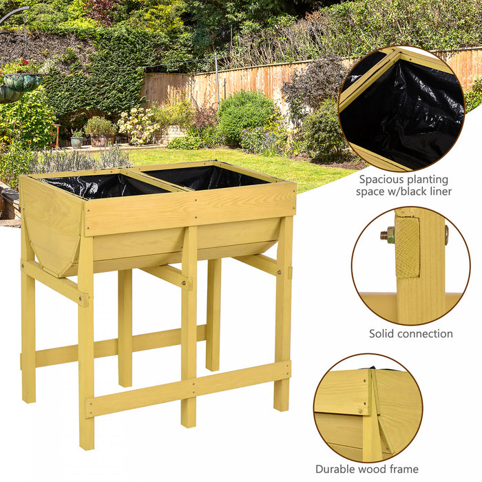 Costway Wooden V Planter Elevated Vegetable Flower Bed Free Standing Planting With Liner