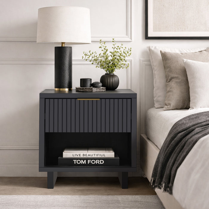 Elara Contemporary 18\" Solid Wood Nightstand in Charcoal Gray (1-Drawer)