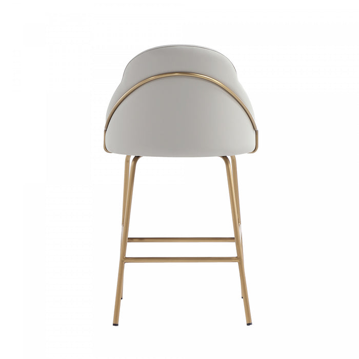 Gracie Modern Metal Upholstered Counter Stool in Stone Gray and Gold - Set of 3