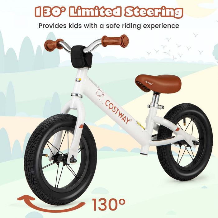 Costway 12 Inch Toddler Balance Bike No Pedal Training Bicycle With Inflatable Rubber Tires White