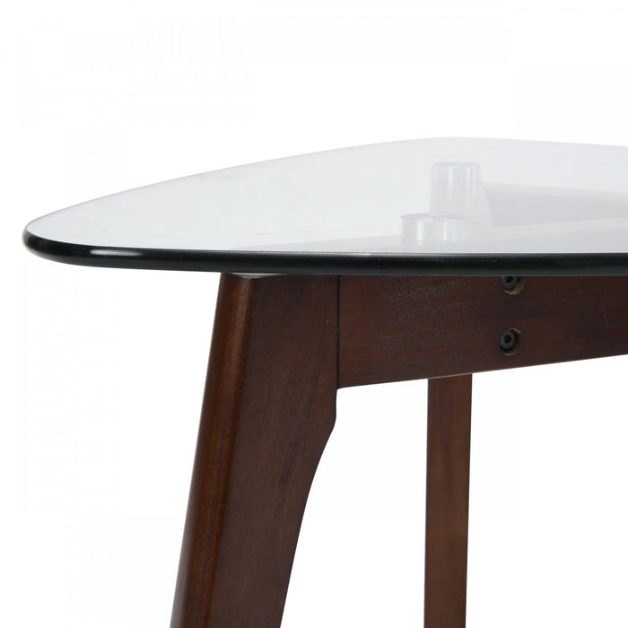 Nick Glass Top End Table With Solid Wood Base - Walnut