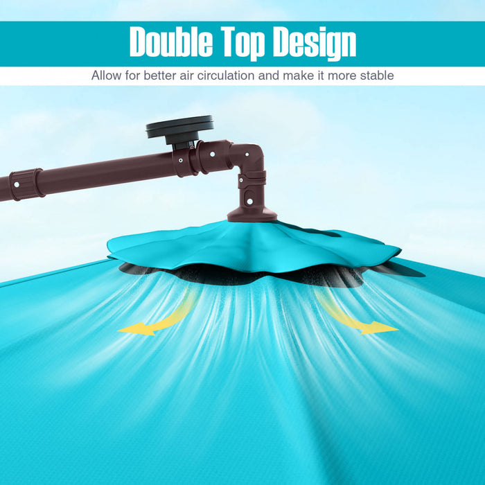 Costway Patio 10FT Hanging Offset Umbrella 32 LED Lights Sand Bag Outdoor Cross Base Turquoise