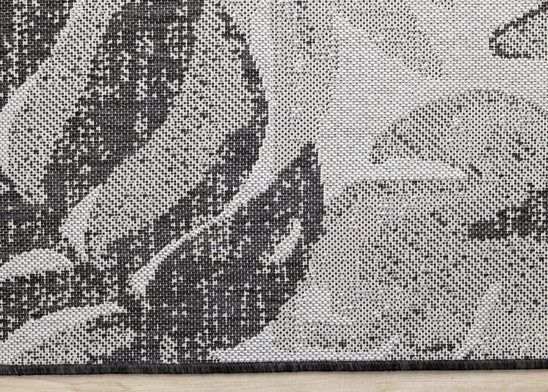 Jackson Grey White Botanical Leaves Rug, 6'7\" x 9'6\" Outdoor Area Rug