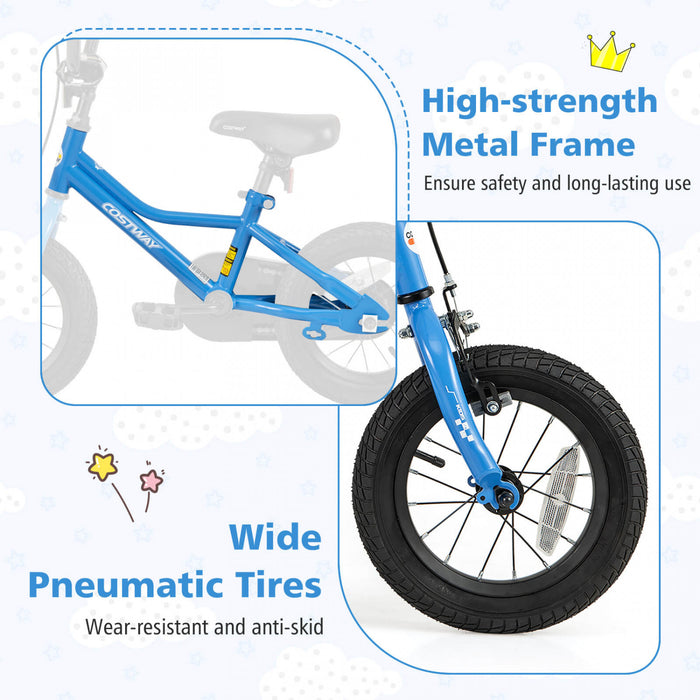 Costway 12\" Kids Training Bike With Removable Training Wheels Pneumatic Tires Navy