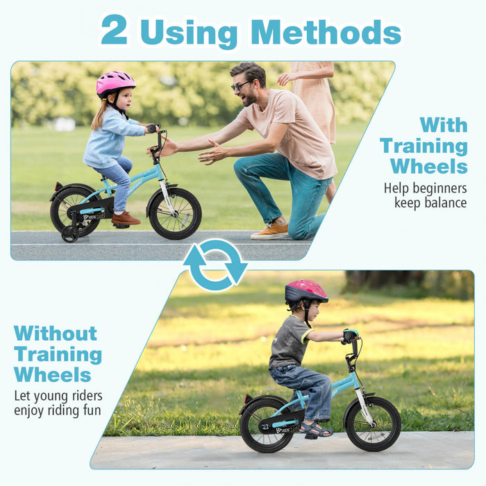 Costway 14\" Kids Bike For 3-5 Years Old Boys & Girls With Adjustable Seat Handbrake Reflectors Blue