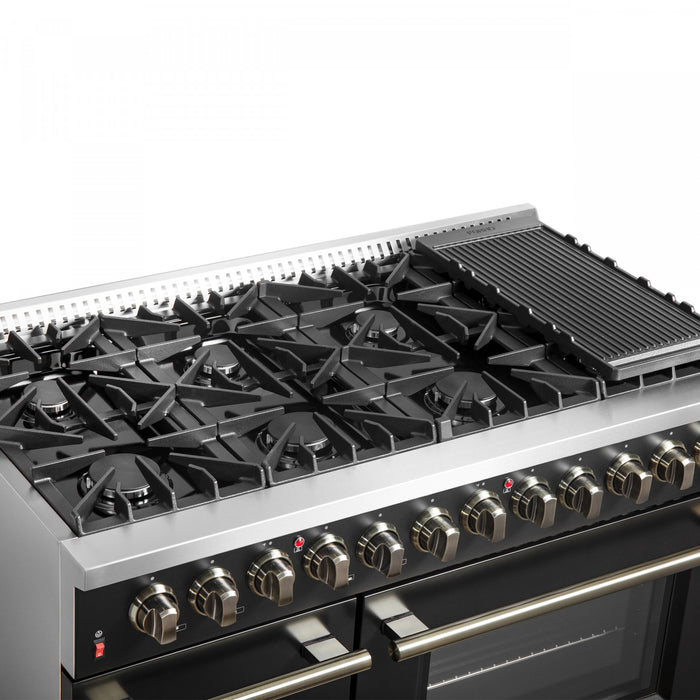 Forno Galiano 48\" Dual Fuel Range, Black, 6.58 cu. ft. double ovens -FFSGS6156-48BLK