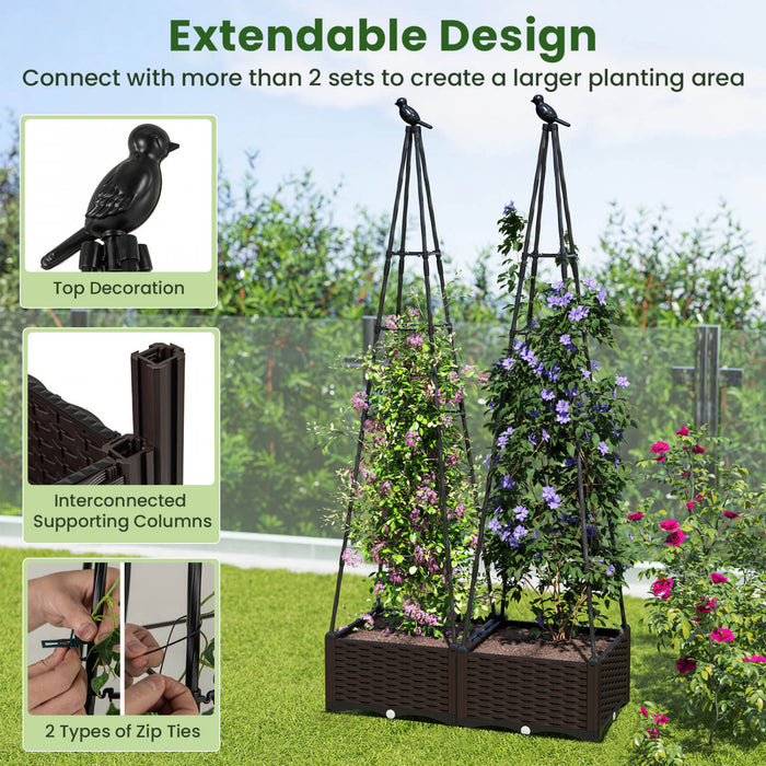 Costway 1 Pcs Raised Garden Bed With Plant Box & Obelisk Trellis Lockable Wheels Cage Planter