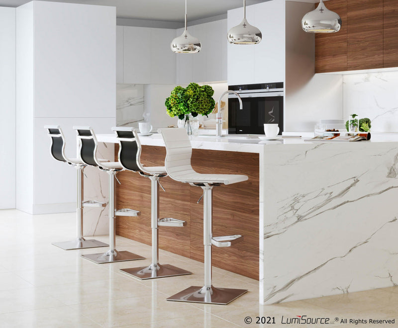 LumiSource Masters Faux Leather Contemporary Adjustable Barstool with Swivel - White