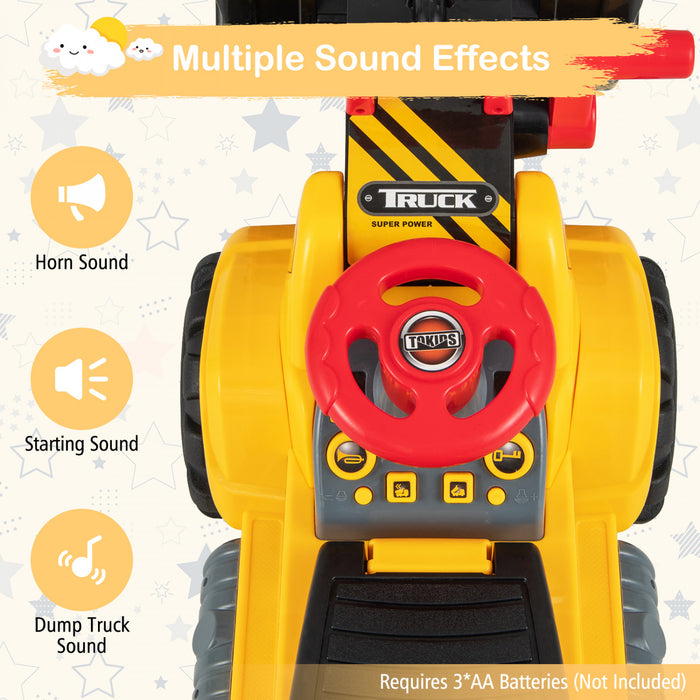 Costway Kids Ride On Excavator With Realistic Sound Effects Big Bucket 3 Toy Stones Helmet