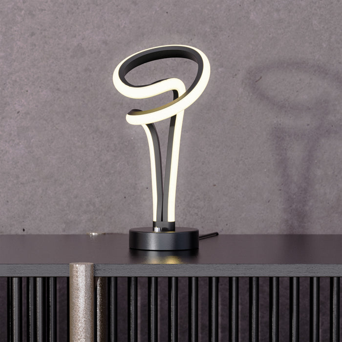 11\" Matte Black and Rose Gold Loop Design LED Table Lamp