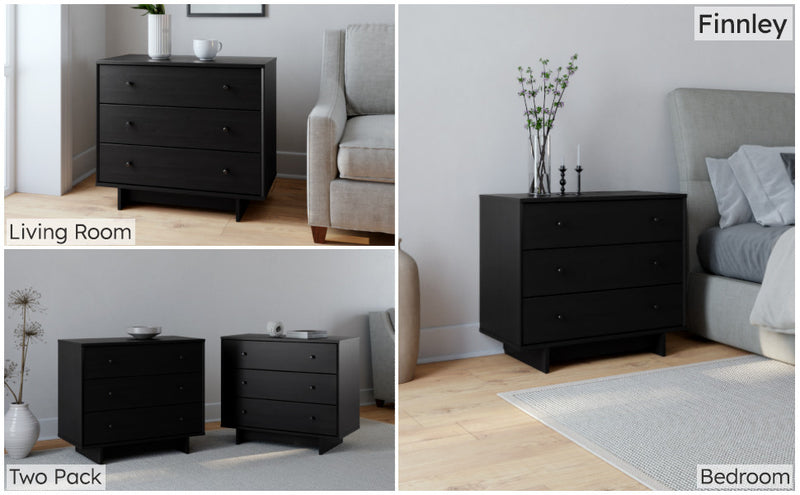 Prepac Finnley 3-Drawer Nightstand - Black Oak