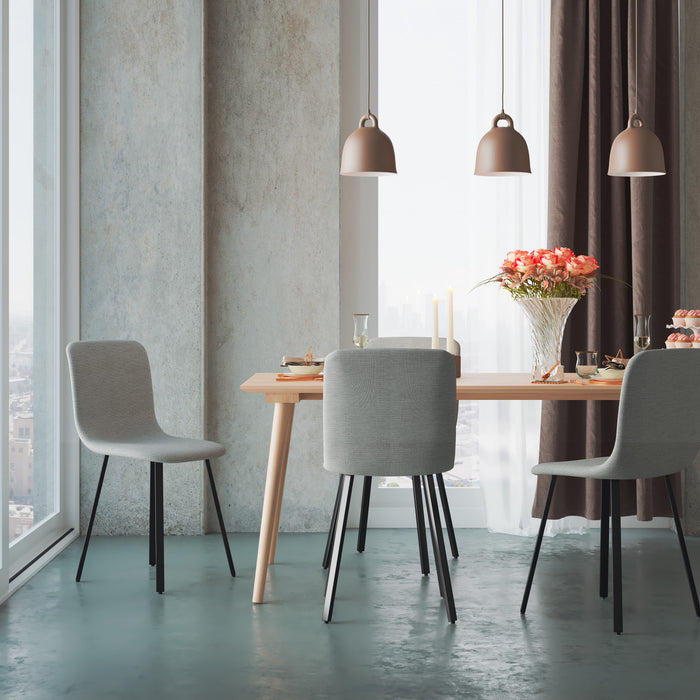 Modern Dining Chair With Light Grey Fabric Upholstery With Black Metal Base