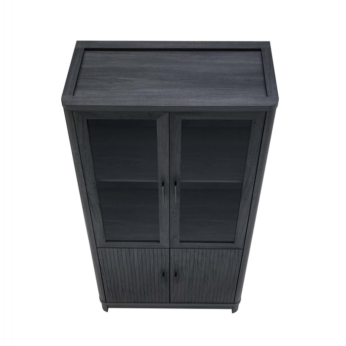 Jodie Mid-Century Modern 31\" Bookcase Cabinet in Charcoal Gray (6-Shelf) - Set of 2