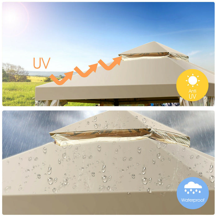 Costway 2-tier 10'x10' Gazebo Canopy Shelter Awning Tent Patio Garden Screw-free Structure Brown