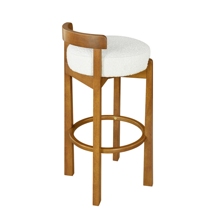 Elise Modern Round Seat Rubberwood Bar Stool Set of 2 with Curved Back Support and Sherpa Upholstery,White
