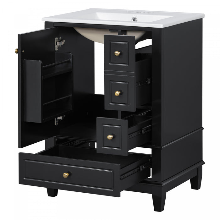 Sophia 24\" Bathroom Vanity with Ceramic Sink, Black