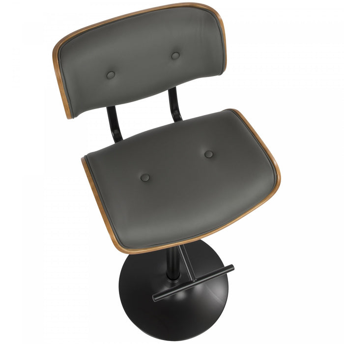 LumiSource Lombardi Faux Leather Mid-Century Modern Adjustable Barstool - Walnut/Grey
