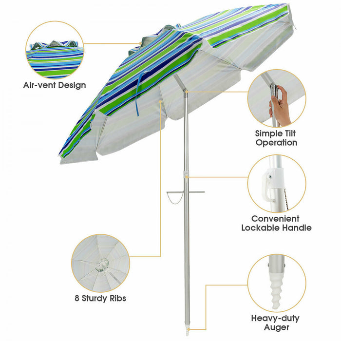 Costway 6.5FT Patio Beach Umbrella Sun Shade Tilt W/Carry Bag Turquoise