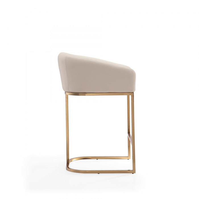 Louvre Mid-Century Modern Metal Upholstered Counter Stool in Cream - Set of 2