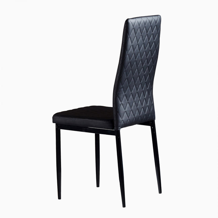 Ava Modern Diamond Grid Pattern Dining Chair Set (4-Pack) with Fireproof Leather and Metal Frame,Black