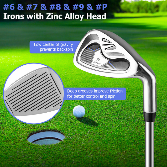 Costway 9 Pcs Men's Complete Golf Club Set Right Handed With 460cc Alloy Driver Irons Navy