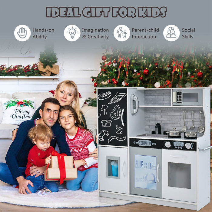Costway Kid's Pretend Play Kitchen Toddler Kitchen Playset With Blackboard White