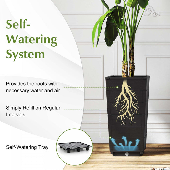 Costway 23\" Tall Planter Set Of 2 For Indoor/ Outdoor Use Large Self-watering Plant Pot Black
