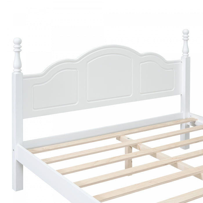 Jessie Retro Style Platform Bed with Wooden Slat Support,Queen Size, White Queen Bed