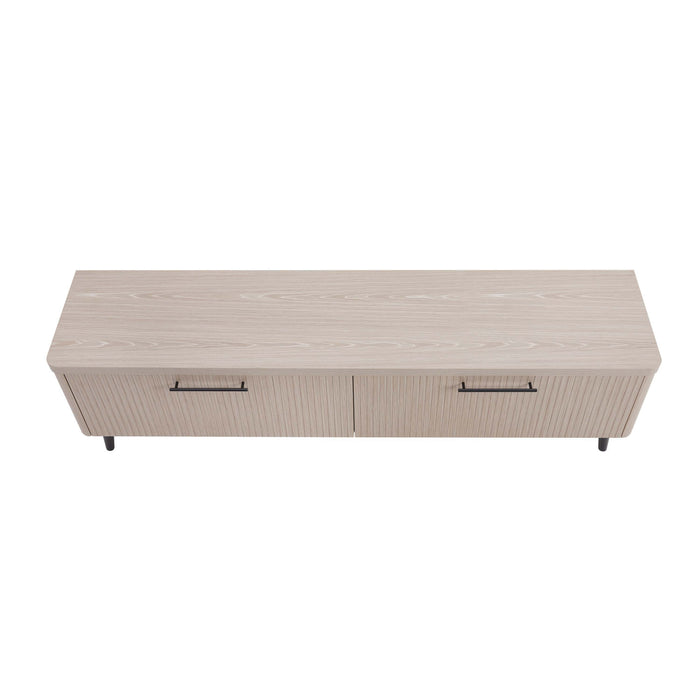 Jodie Mid-Century Modern 69\" Fluted TV Stand in Whitewashed Oak