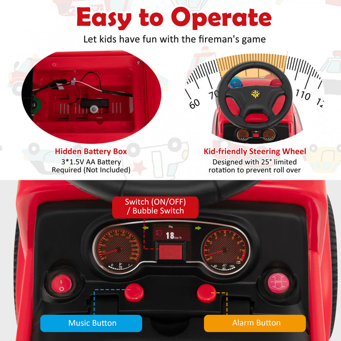 Costway Kids Ride On Fire Truck Foot-to-floor Sliding Push Car W/ Music & Bubble Maker