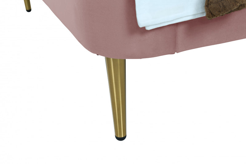Heather Mid-Century Modern Velvet Upholstered Twin Bed in Blush and Gold