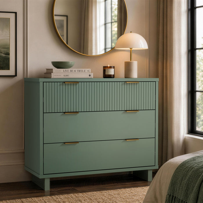 Elara Contemporary 38\" Solid Wood Dresser in Sage Green (3-Drawer)
