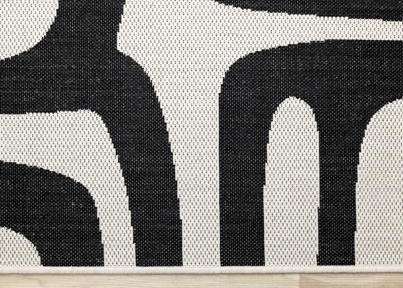 Jackson Black White Abstract Lines Outdoor Rug, 7'10\" x 10'6\" Outdoor Area Rug