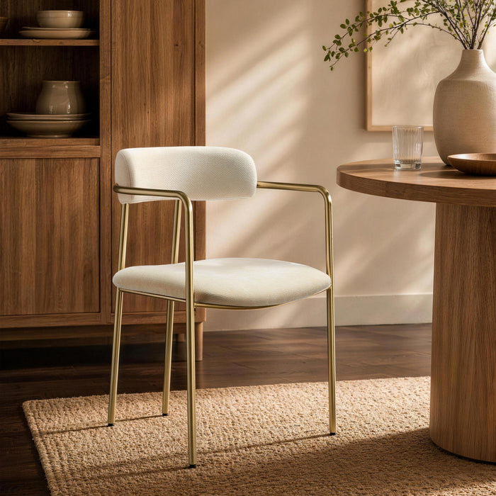 Serene Mid-Century Modern Metal Upholstered Dining Chair in Alabaster