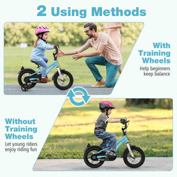 Costway 12\" Kids Bike For 3-4 Years Old Boys & Girls With Adjustable Seat Handbrake Reflectors Blue