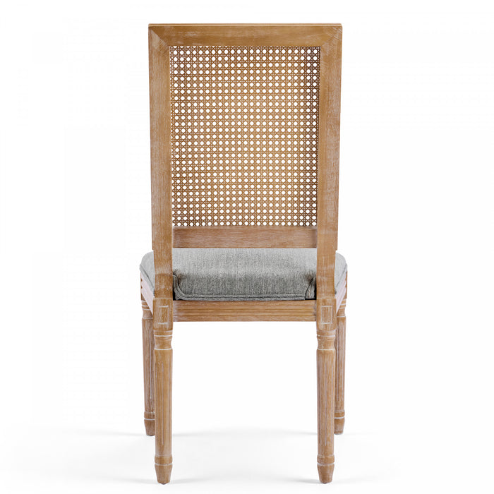 Oliver Solid Wood Rubberwood Dining Chair Set of 2 with Upholstered Seat Cane Backrest and Fluted Legs,Green