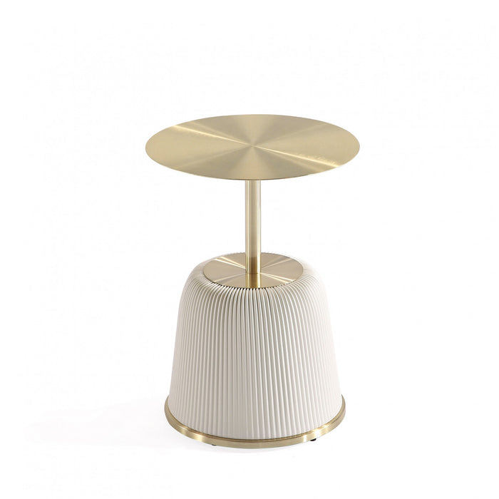 Anderson Modern Metal Top Upholstered End Table in Cream - Set of 2