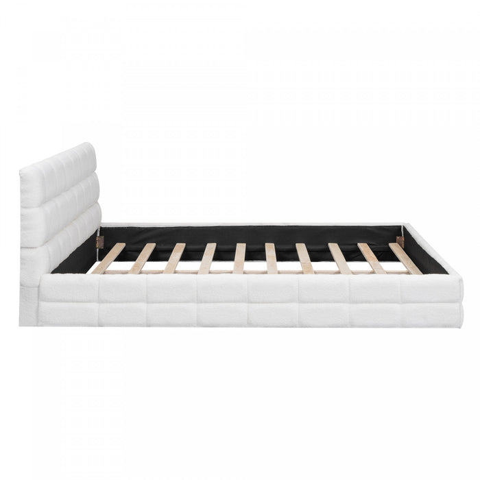 Emma Modern Upholstered Platform Bed with Comfortable Solid Wood,Queen Size,White Queen Bed