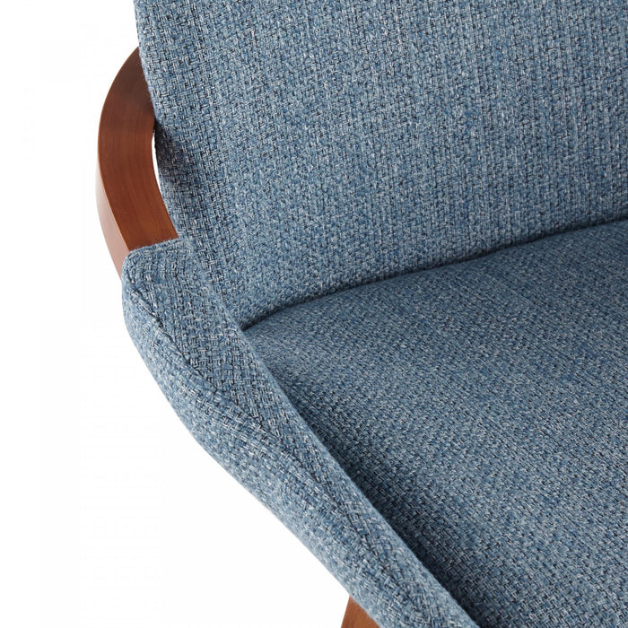 LumiSource Cosmo Fabric Mid-Century Counter-Height Stool - Walnut/Blue