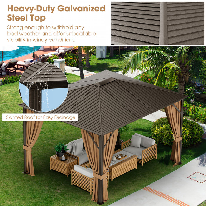Costway 12' X 10' Patio Hardtop Gazebo W/ Galvanized Steel Top Aluminum Frame Outdoor